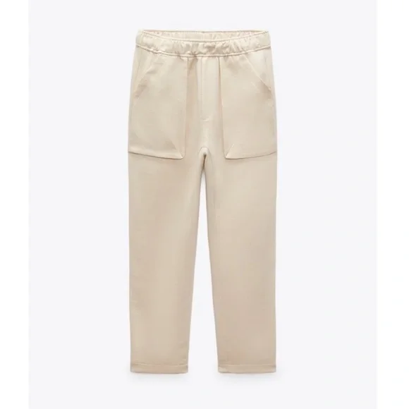 New Zara | Ecru Highrise Lose Ankle Athleisure Pants - Picture 5 of 15